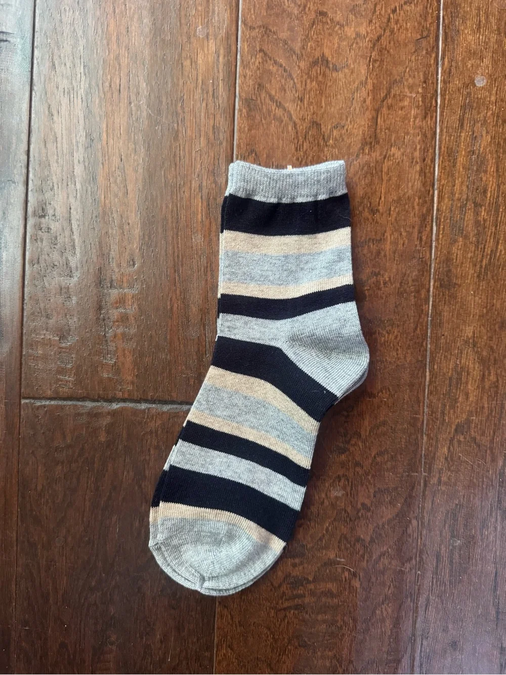 Striped Crew Sock in Black, Gray & Tan - Women
